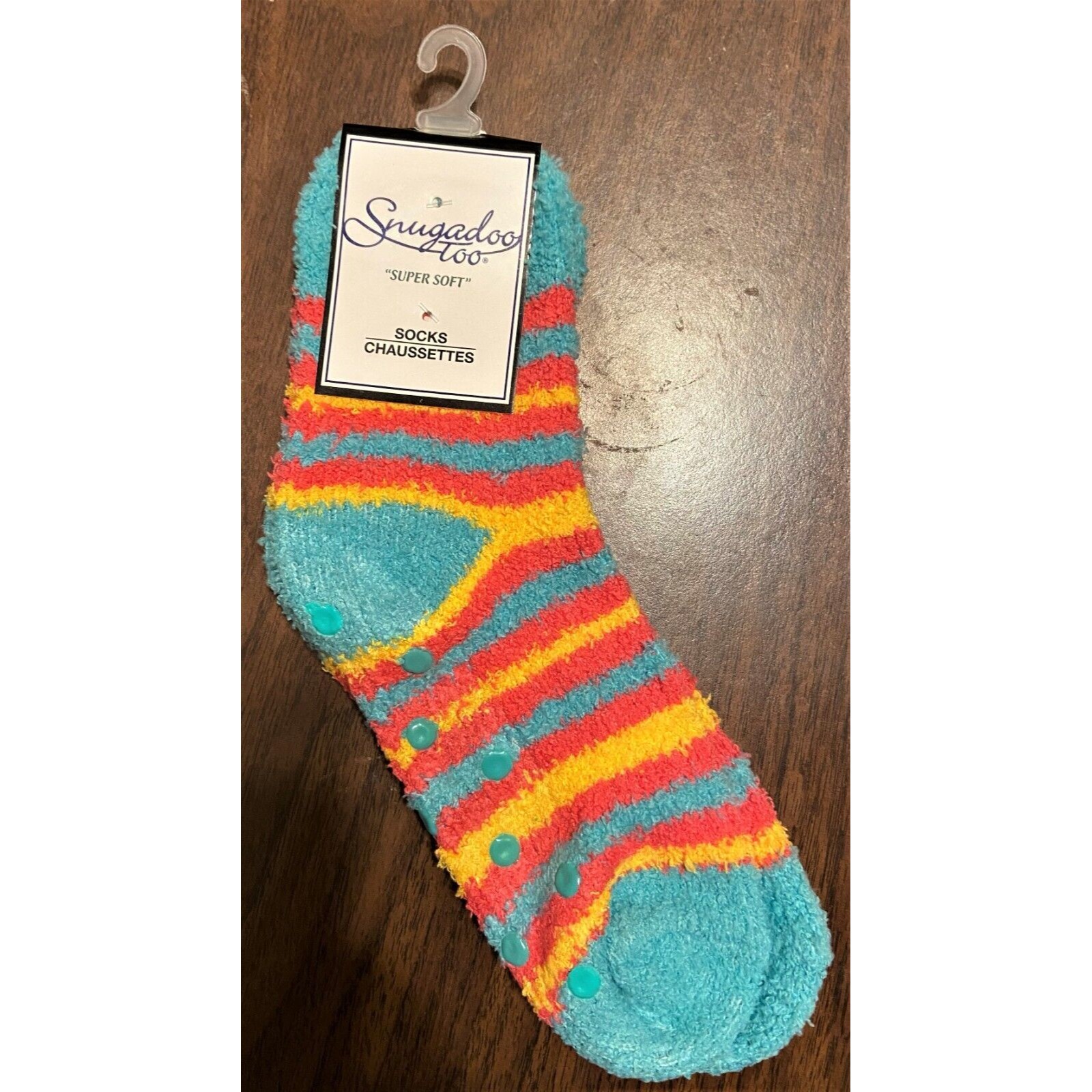 Sugadoo Womens Non Skid Crew Socks - 1 Size Fits Most - Teal/Pink/Yellow - S066